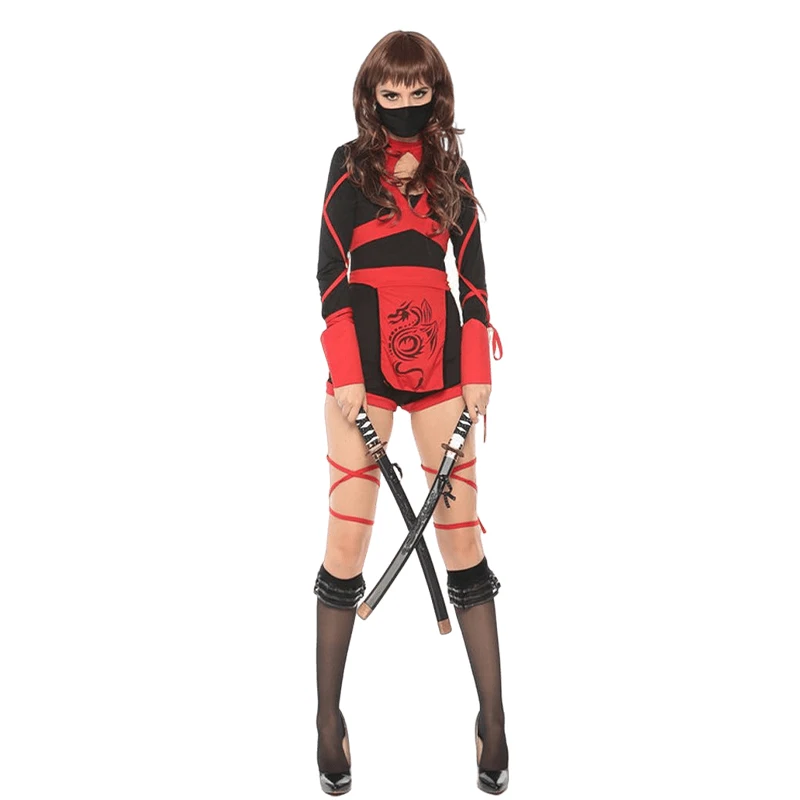 Women Ninja Costume Anime Dragon Samurai Cosplay Jumpsuit For Halloween