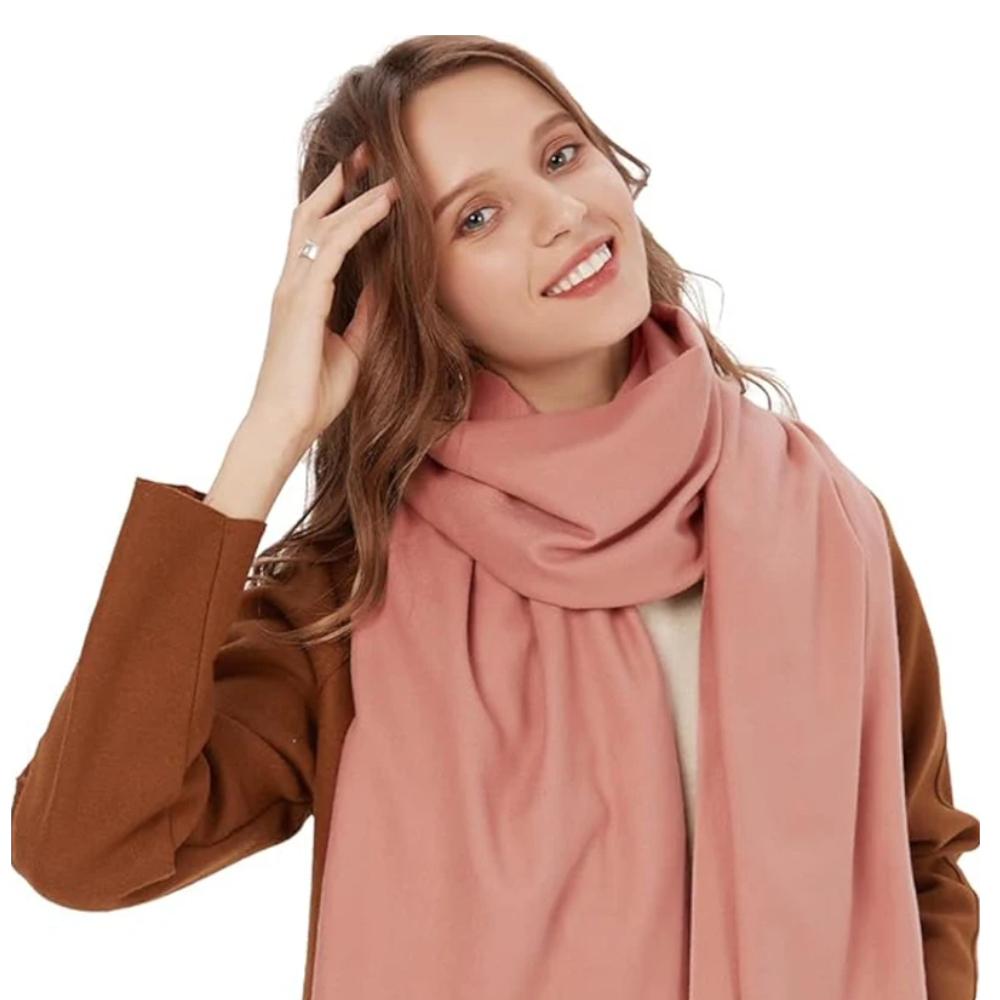 Women's Cashmere Silk Scarf Winter Warm Long Thickened Pure Shawl Pink
