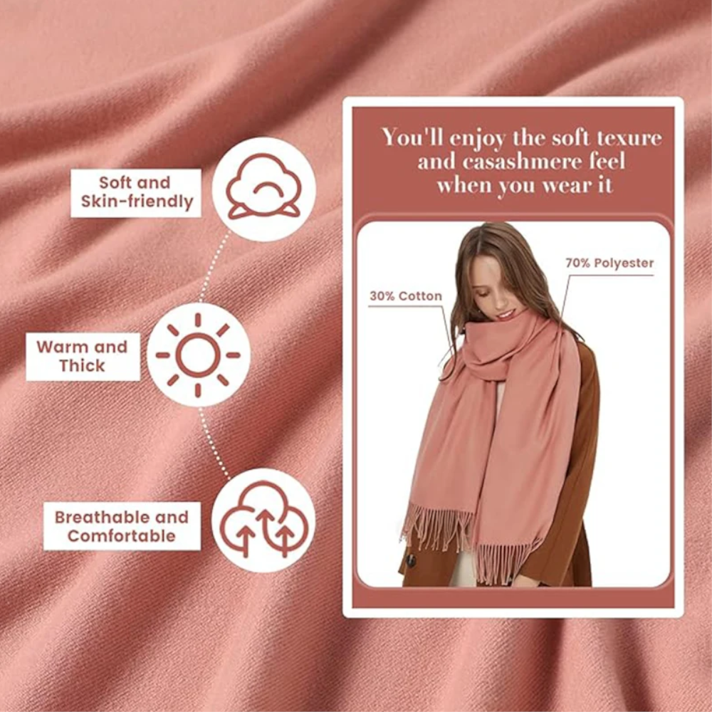 Women's Cashmere Silk Scarf Winter Warm Long Thickened Pure Shawl Pink