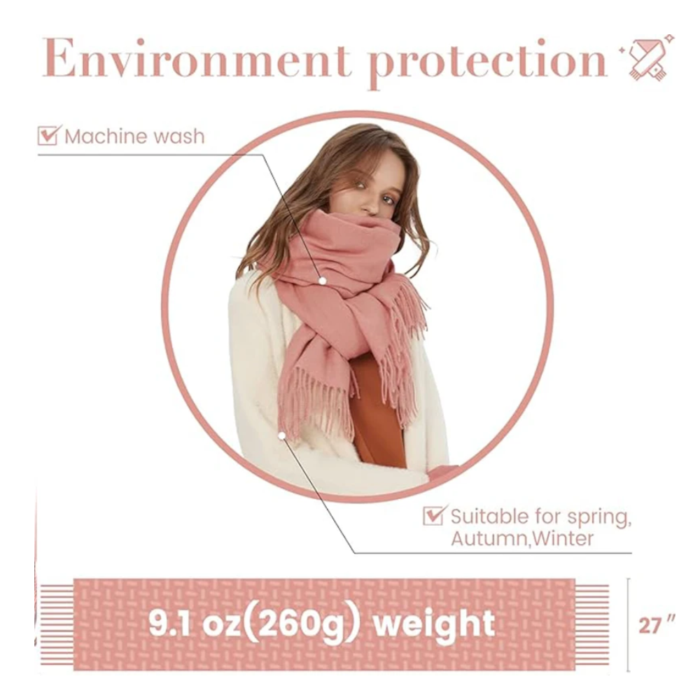 Women's Cashmere Silk Scarf Winter Warm Long Thickened Pure Shawl Pink