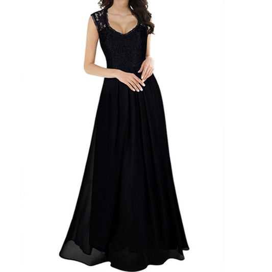 Women's Casual Deep V Neck Sleeveless Vintage Wedding Maxi Dress