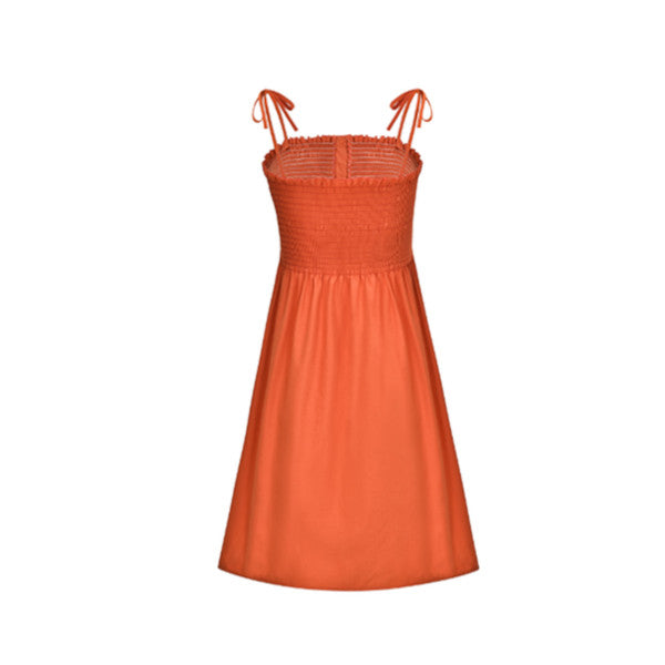 Women's Casual Summer Dress Cotton Flattering A Line Strap Midi Sundress Orange