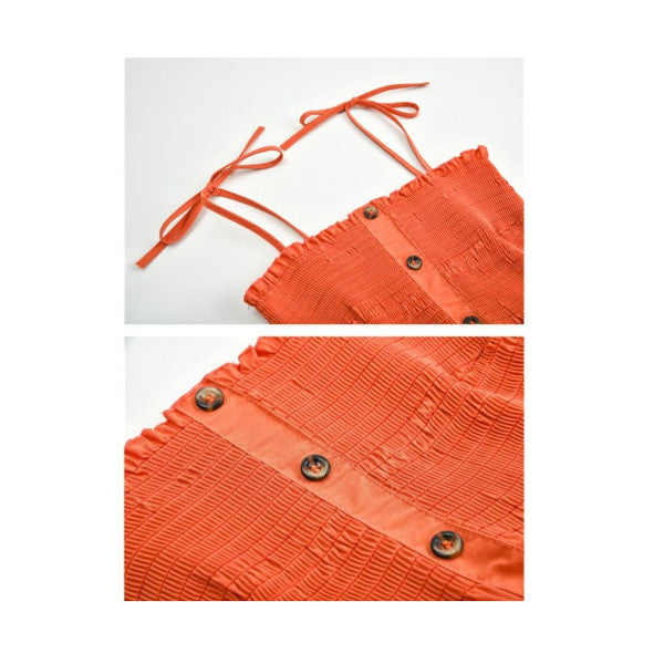 Women's Casual Summer Dress Cotton Flattering A Line Strap Midi Sundress Orange