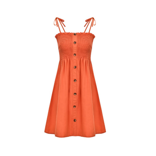 Women's Casual Summer Dress Cotton Flattering A Line Strap Midi Sundress Orange