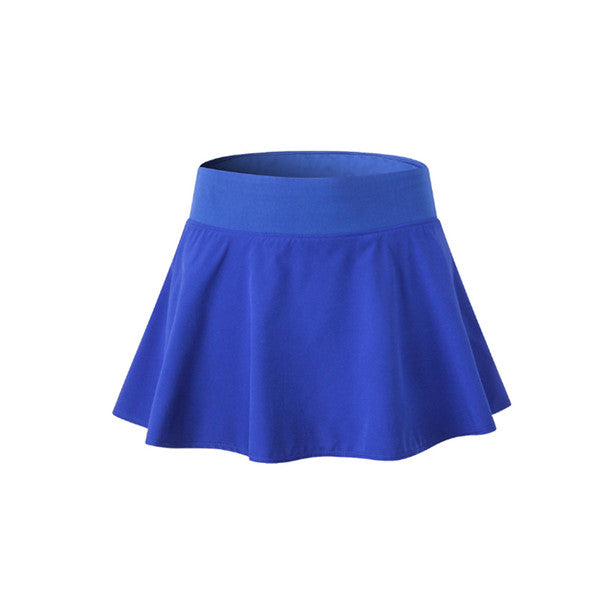 Women's Pleated Elastic Quick Drying Tennis Skirt With Shorts Running Skort Blue
