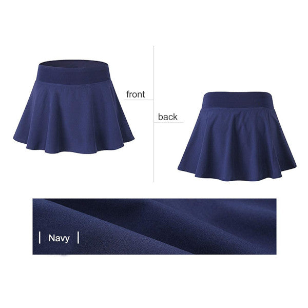 Women's Pleated Elastic Quick Drying Tennis Skirt With Shorts Running Skort Navy