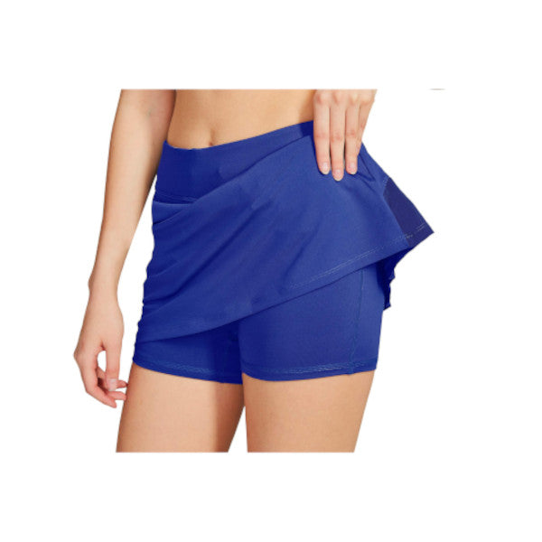 Women's Pleated Elastic Quick Drying Tennis Skirt With Shorts Running Skort Blue