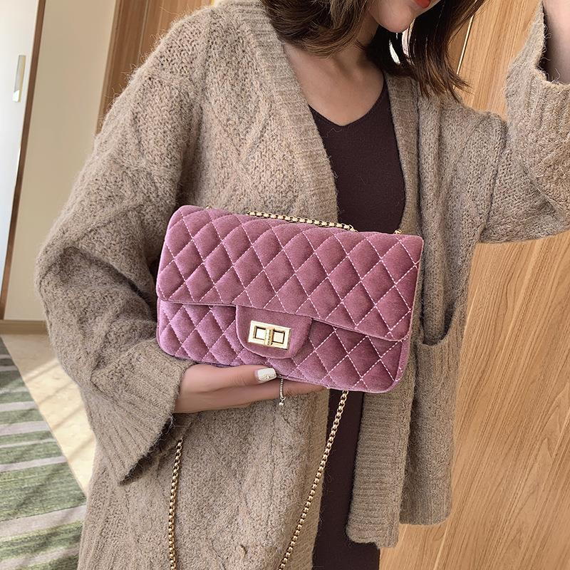 Women's Velvet Designer Chain Shoulder Crossbody Fashion Messenger Bag Handbag