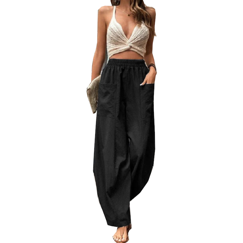 Women's Harem Pants With Pockets High Waisted Casual Beach Loose Trousers Summer