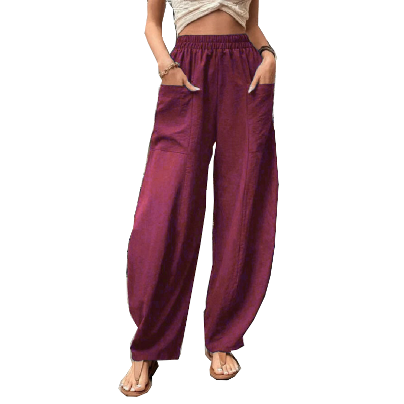 Women's Harem Pants With Pockets High Waisted Casual Beach Loose Trousers Summer