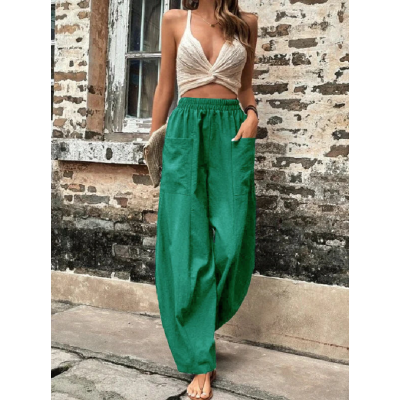 Women's Harem Pants With Pockets High Waisted Casual Beach Loose Trousers Summer