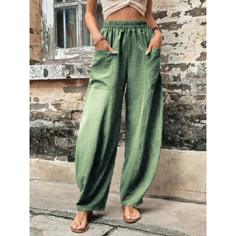 Women's Harem Pants With Pockets High Waisted Casual Beach Loose Trousers Summer