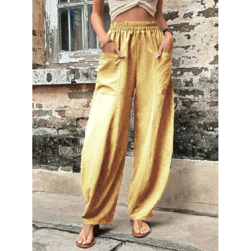 Women's Harem Pants With Pockets High Waisted Casual Beach Loose Trousers Summer
