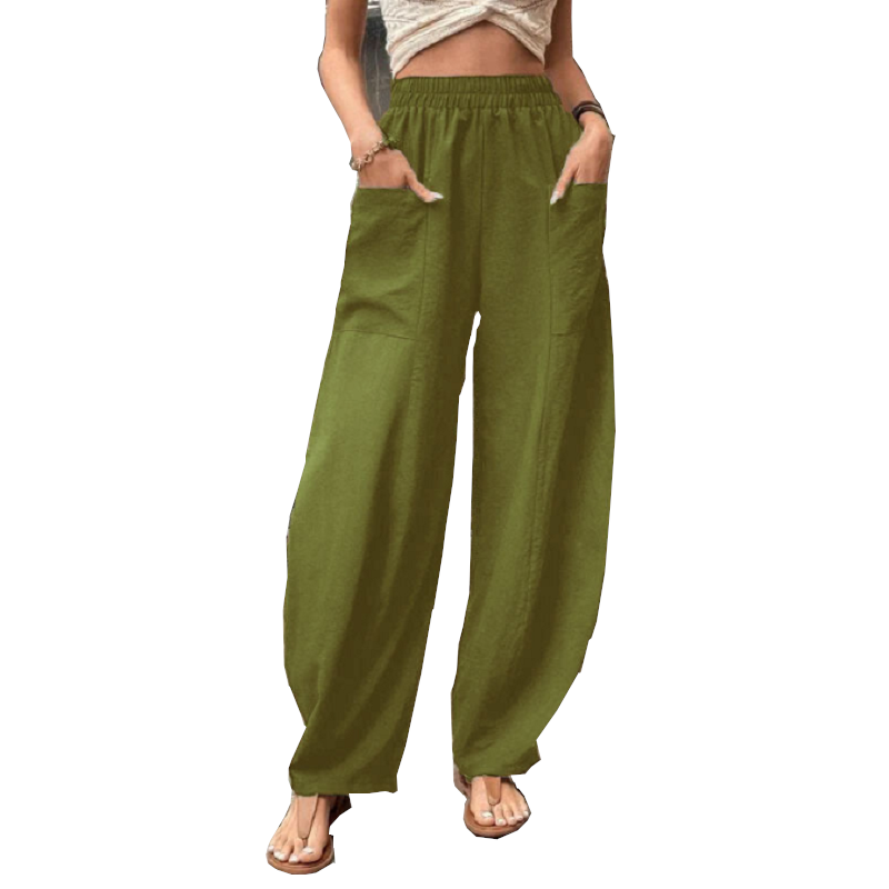Women's Harem Pants With Pockets High Waisted Casual Beach Loose Trousers Summer