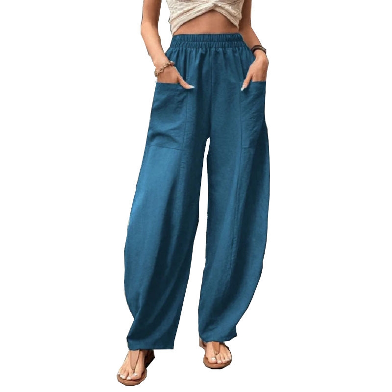Women's Harem Pants With Pockets High Waisted Casual Beach Loose Trousers Summer