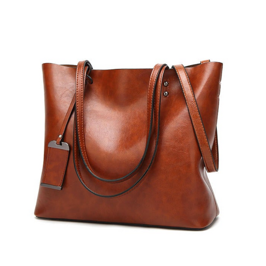 Women Oil Leather Tote Handbags Capacity Shopping Crossbody Bag