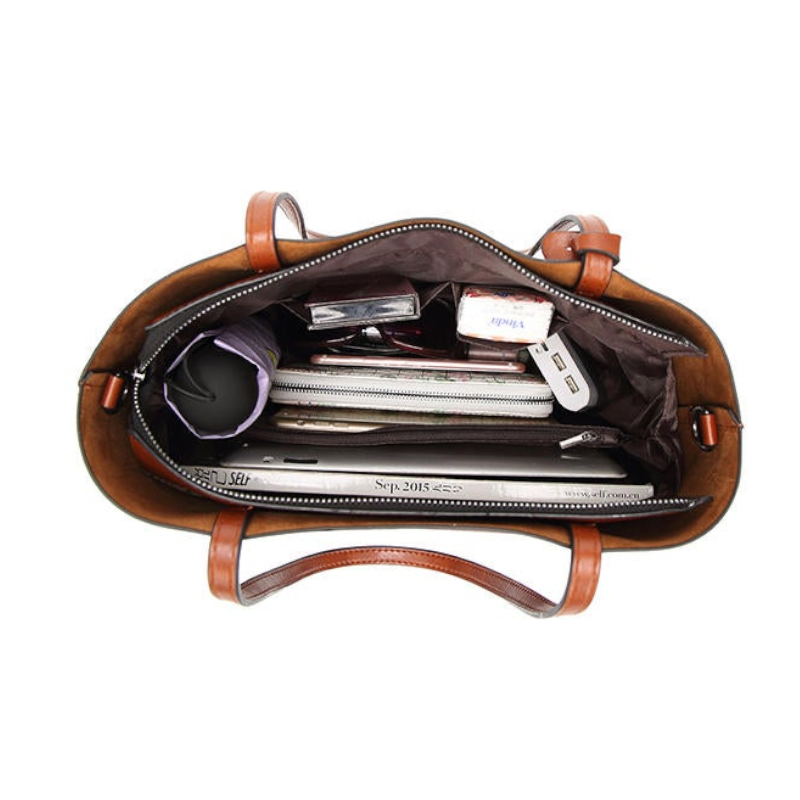 Women Oil Leather Tote Handbags Capacity Shopping Crossbody Bag