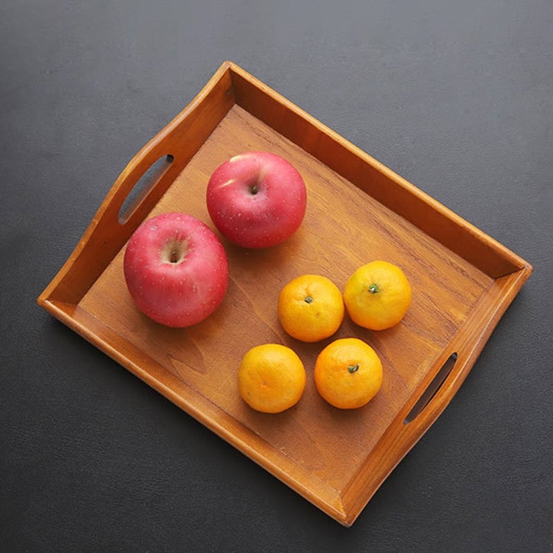 Wood Serving Plate Cutlery Tray Dessert Cake Snack Candy Water Cup With Handles Kitchen Plates Tableware