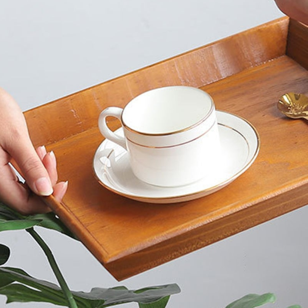 Wood Serving Plate Cutlery Tray Dessert Cake Snack Candy Water Cup With Handles Kitchen Plates Tableware