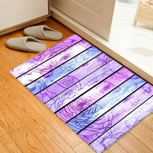 Wooden Board Rose Flower Print Floor Area Rug Purple W16 Inch L24