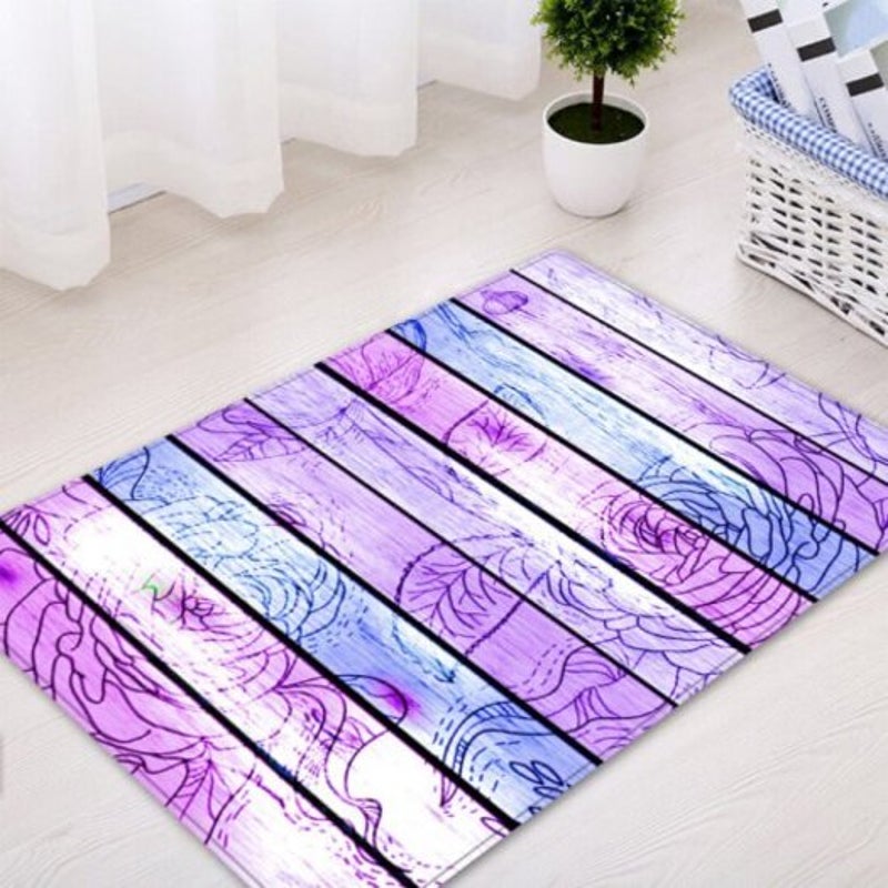 Wooden Board Rose Flower Print Floor Area Rug Purple W16 Inch L24