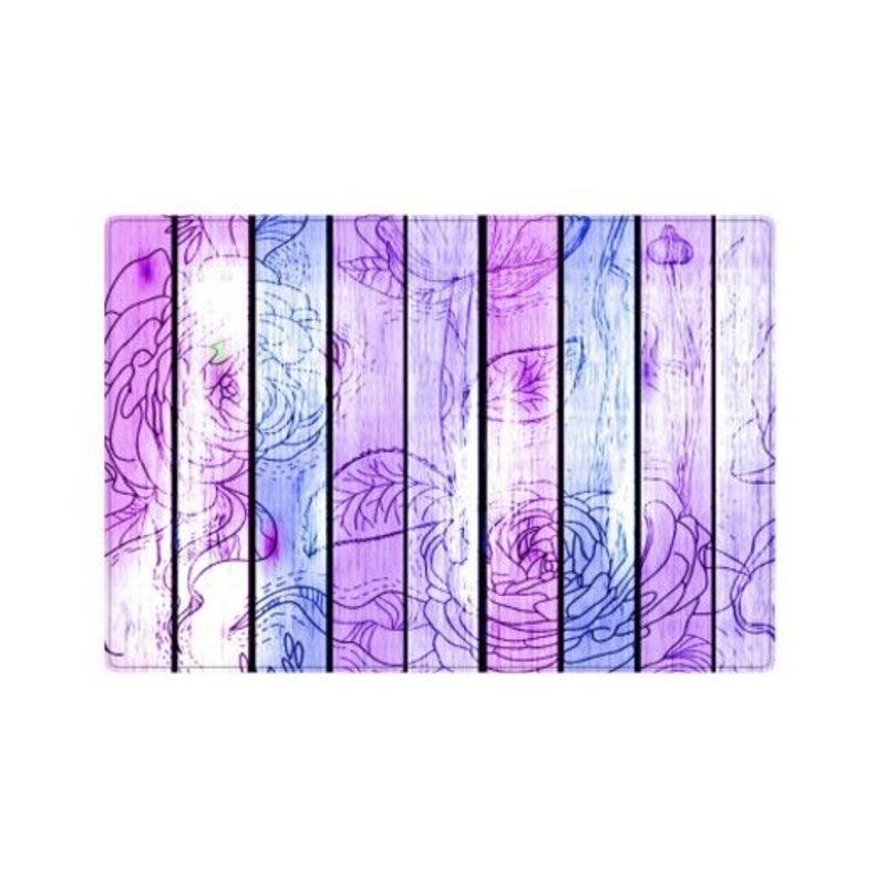 Wooden Board Rose Flower Print Floor Area Rug Purple W16 Inch L24