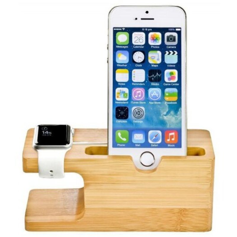 Charging Dock Holder Stand Desktop Bracket For Iwatch / Iphone Cookie Brown