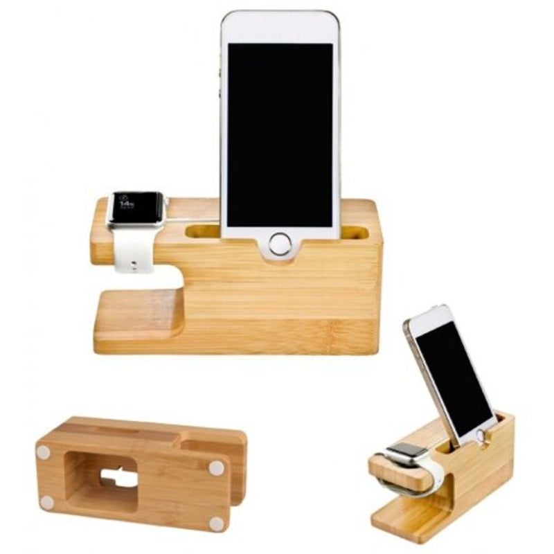 Charging Dock Holder Stand Desktop Bracket For Iwatch / Iphone Cookie Brown
