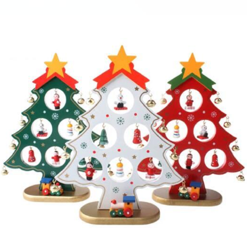 Red / White Green Wooden Christmas Tree Tabletop Ornament Decoration