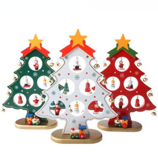 Red / White Green Wooden Christmas Tree Tabletop Ornament Decoration