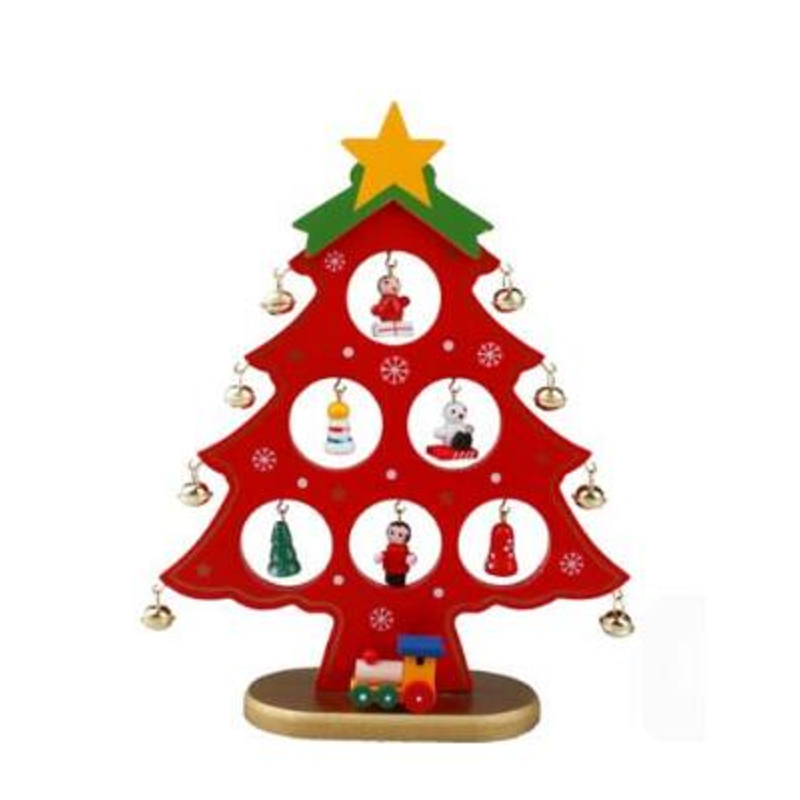 Red / White Green Wooden Christmas Tree Tabletop Ornament Decoration