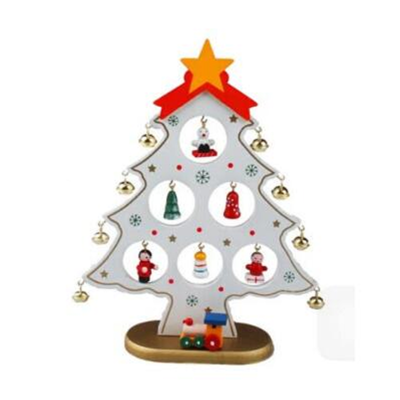 Red / White Green Wooden Christmas Tree Tabletop Ornament Decoration