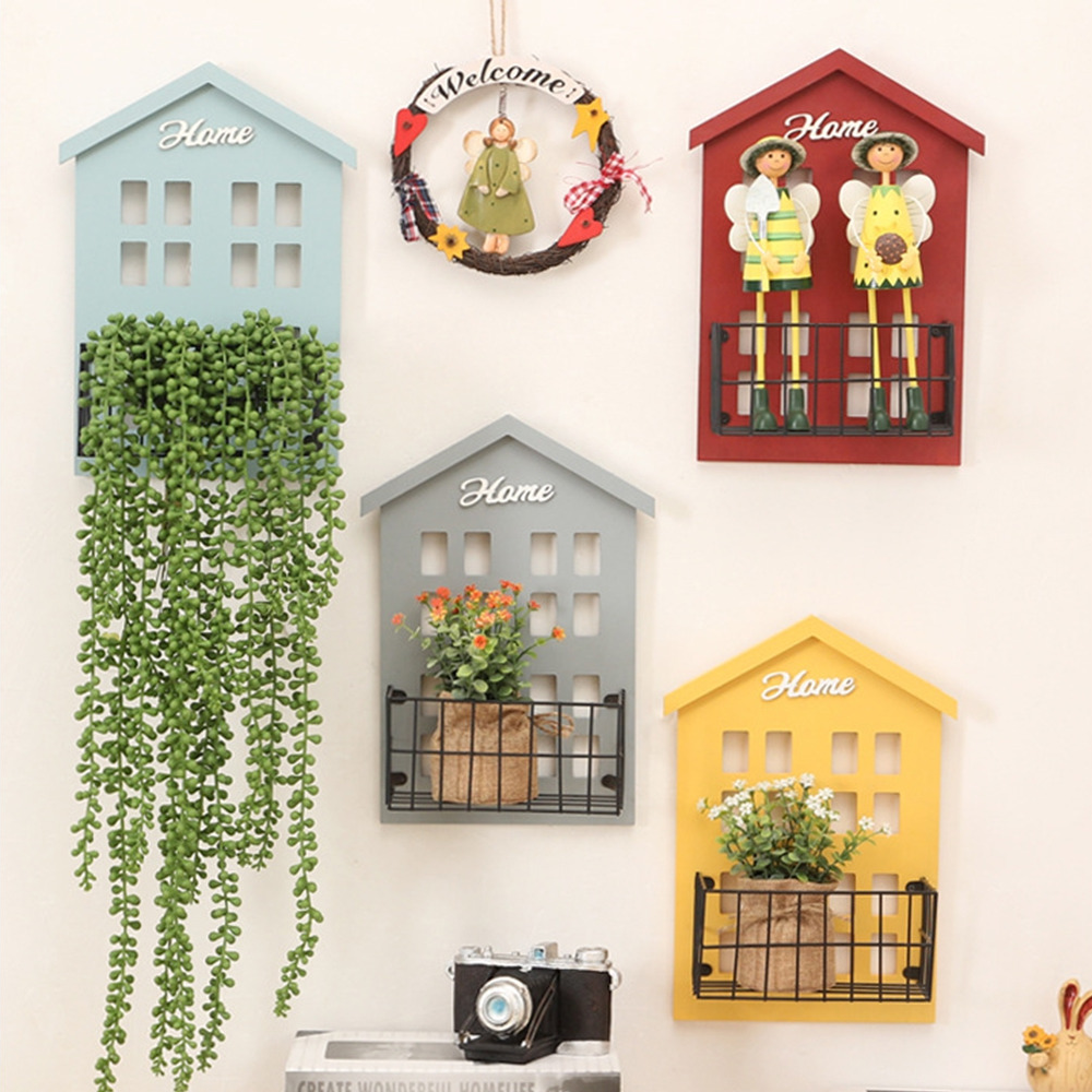 Wood House Style Wall Mounted Storage Shelf Rack Holder Organizer Home Decor