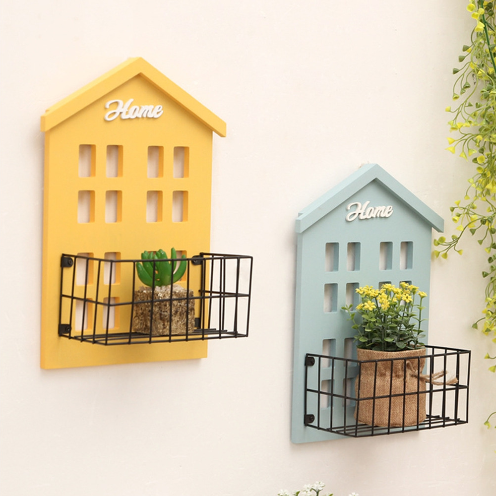 Wood House Style Wall Mounted Storage Shelf Rack Holder Organizer Home Decor