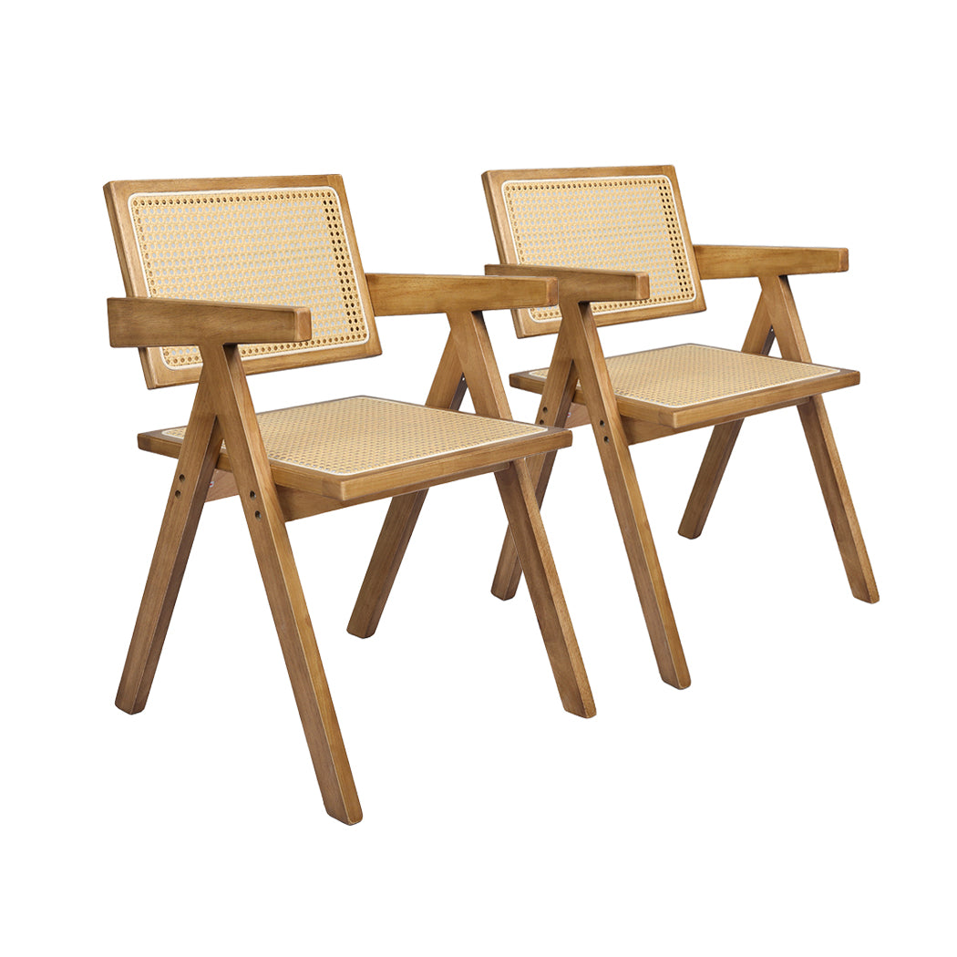 Set Of 2 Solid Wood Dining Chairs With Rattan Natural For Elegant Experience