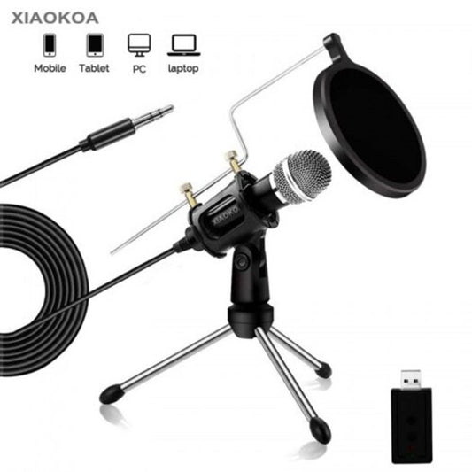 Condenser Microphone For Phone With Stand Computer Recording Podcasting Mobile Android Black