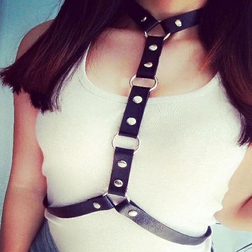 Y Choker Faux Leather Chest Harness Women Body Fetish Clothing
