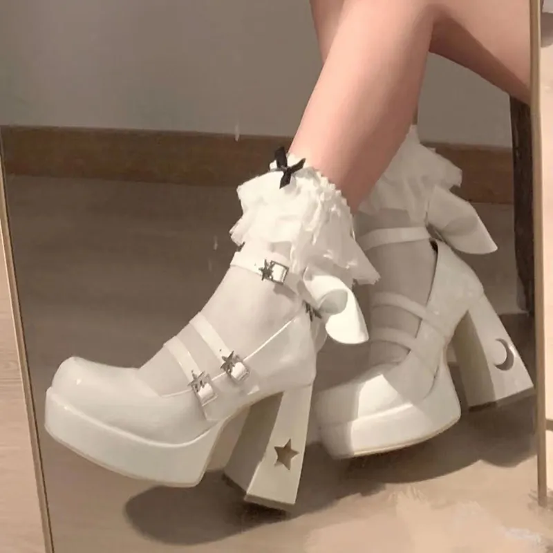 Y2k Chunky Platform High Heels Pumps Women Punk Thick Mary Jane Shoes