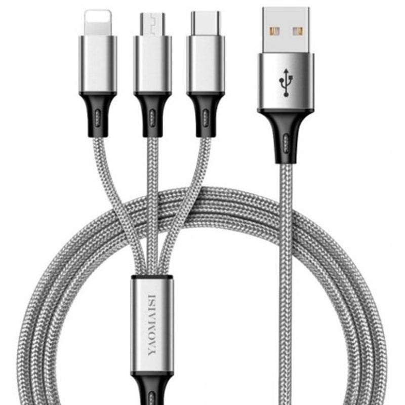 3 In 1 Usb Cable Phone Charge Nylon Braided Universal Charging Data Cord