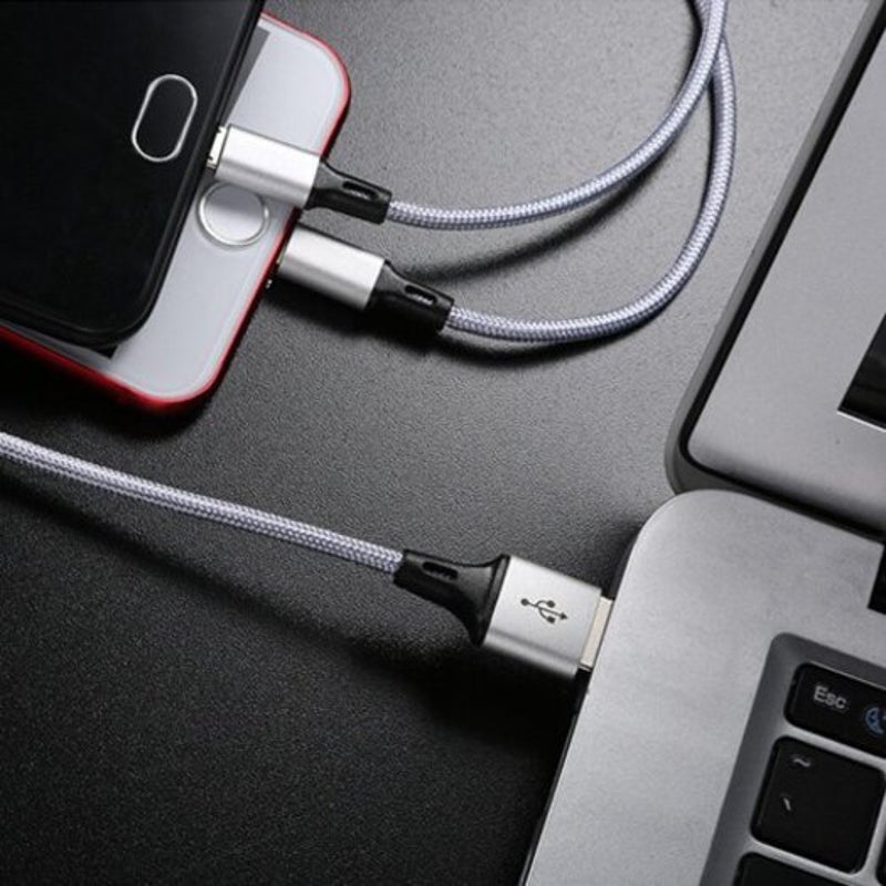 3 In 1 Usb Cable Phone Charge Nylon Braided Universal Charging Data Cord