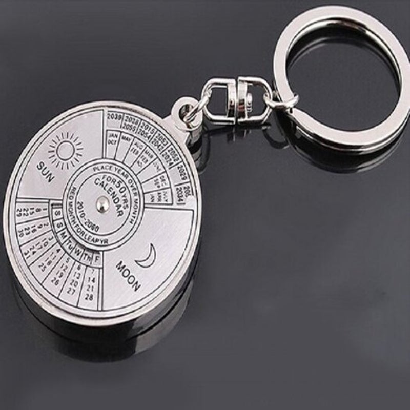 50 Years Perpetual Calendar Keyring Keychain Silver Alloy Chain Ring