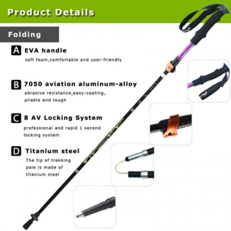 Telescopic 4 Section Folding Hiking Trekking Walking Pole Cane Stick 135Cm
