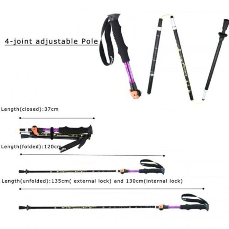 Telescopic 4 Section Folding Hiking Trekking Walking Pole Cane Stick 135Cm