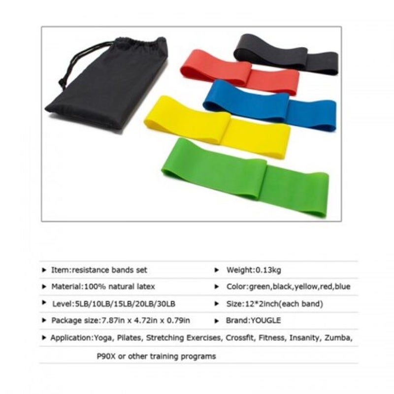 5 Pcs Resistance Band Levels Latex Strength Training Loops Workout Fitness Colors