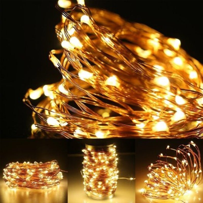 100 Leds10m8 Mode Waterproof Silver Copper Wire Solar Power String Light Warm White