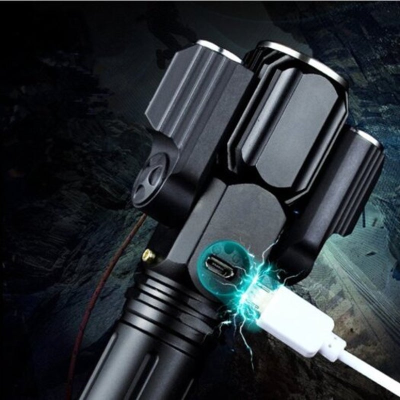 Ultra Bright Bicycle Headlight Usb Charging Rotating Flashlight Black