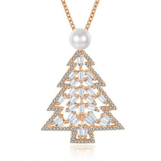 Zircon Christmas Necklace Tree Rose Gold
