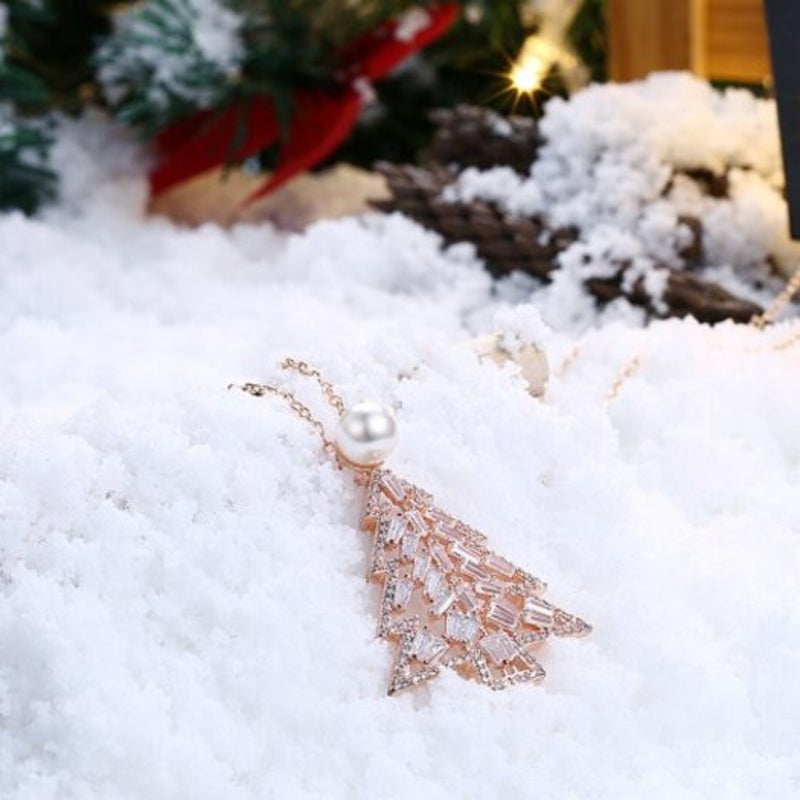 Zircon Christmas Necklace Tree Rose Gold