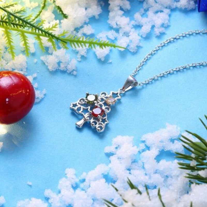 Zircon Christmas Necklace Tree Star Colorful Zirconium Silver