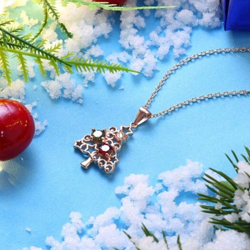 Zircon Christmas Tree Star Colorful Zirconium Necklace Rose Gold